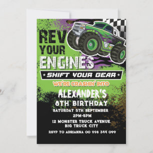Monster Truck Boy Green Invitation