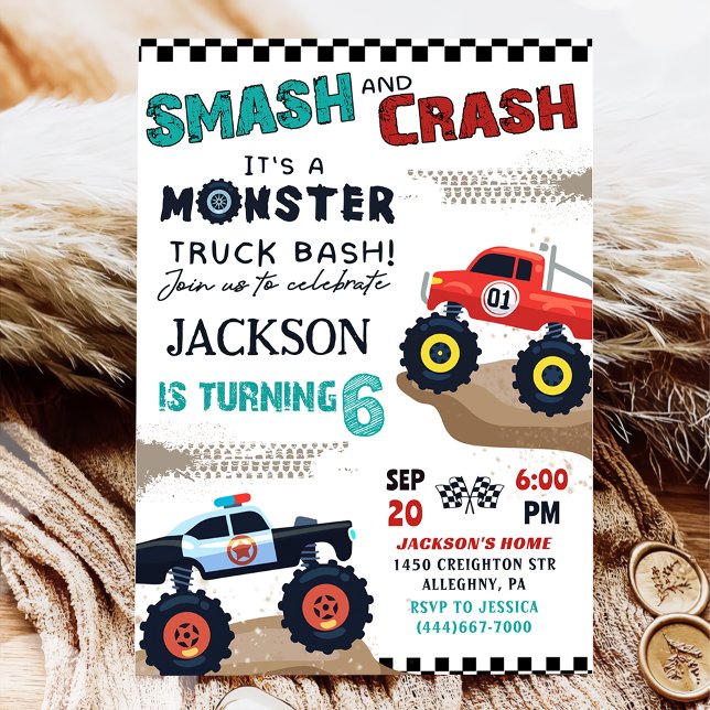 Monster Truck Boy Racing Birthday Party Invitation (Creator Uploaded)