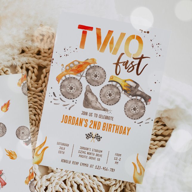 Monster Truck Boy Two Fast 2nd Birthday Party Invitation (Creator Uploaded)