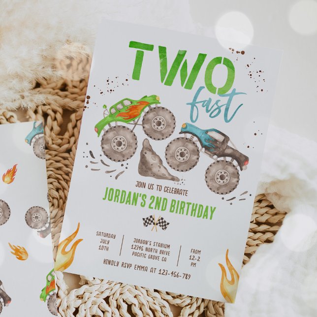 Monster Truck Boy Two Fast 2nd Birthday Party Invitation (Creator Uploaded)