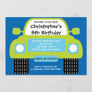Monster Truck Boys Birthday Party Invitations