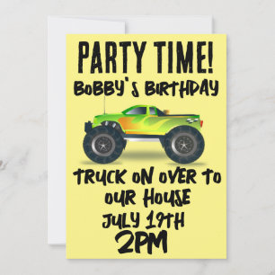 MONSTER TRUCK BOYS KIDS BIRTHDAY PARTY INVITATIONS