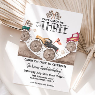 Monster Truck Can't catch me, I am three birthday  Invitation