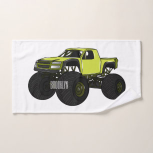 Monster truck cartoon illustration bath towel set
