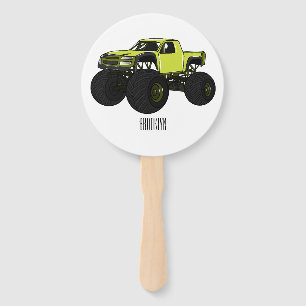 Monster truck cartoon illustration hand fan