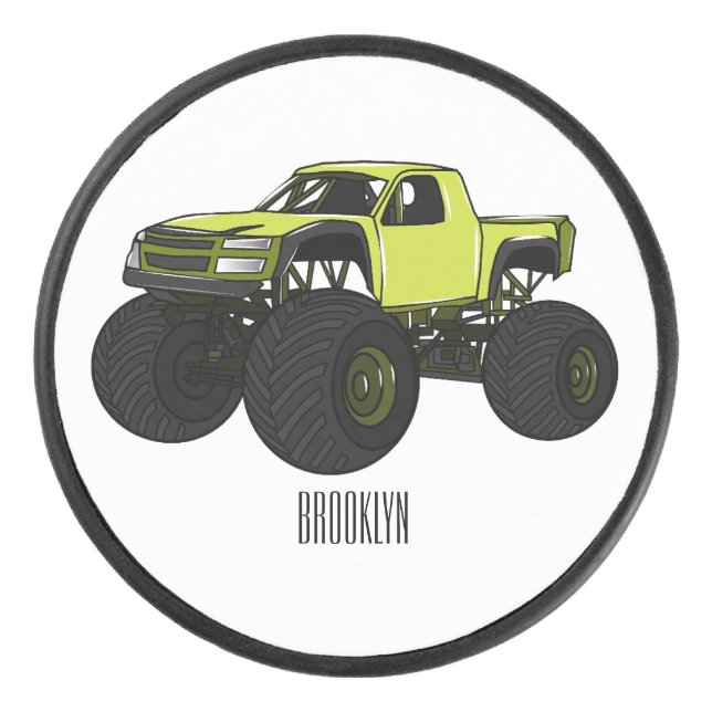 Monster truck cartoon illustration hockey puck (Front)