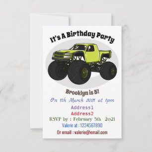 Monster truck cartoon illustration invitation
