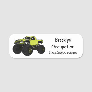 Monster truck cartoon illustration name tag