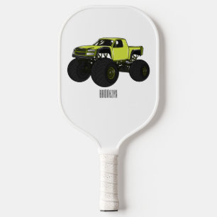 Monster truck cartoon illustration pickleball paddle