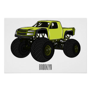 Monster truck cartoon illustration poster