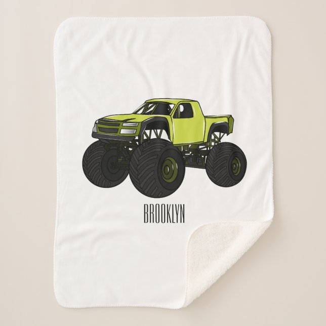 Monster truck cartoon illustration sherpa blanket (Front)