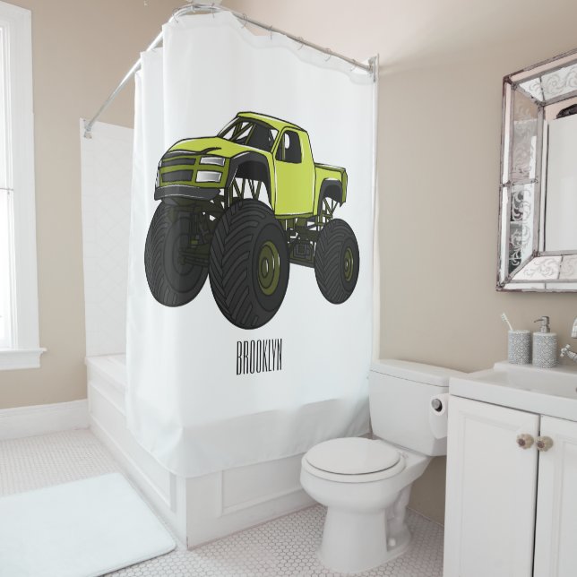 Monster truck cartoon illustration shower curtain (In Situ)