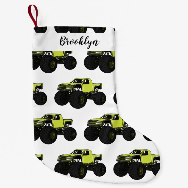 Monster truck cartoon illustration small christmas stocking (Front)