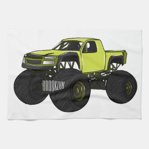 Monster truck cartoon illustration tea towel