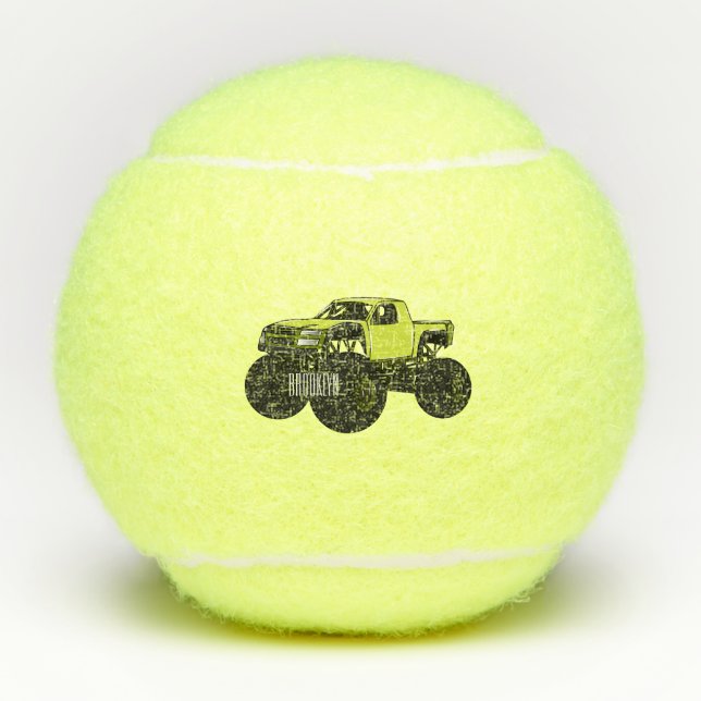 Monster truck cartoon illustration tennis balls (Front)