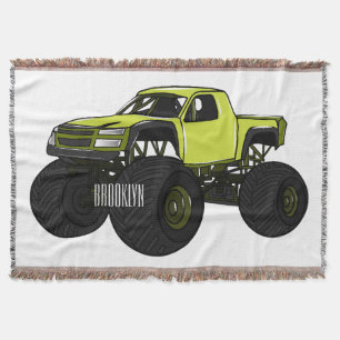 Monster truck cartoon illustration throw blanket