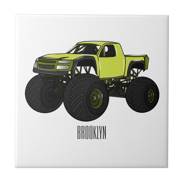 Monster truck cartoon illustration tile (Front)