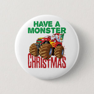 Monster Truck Christmas Santa Claus Boys Toddlers 6 Cm Round Badge