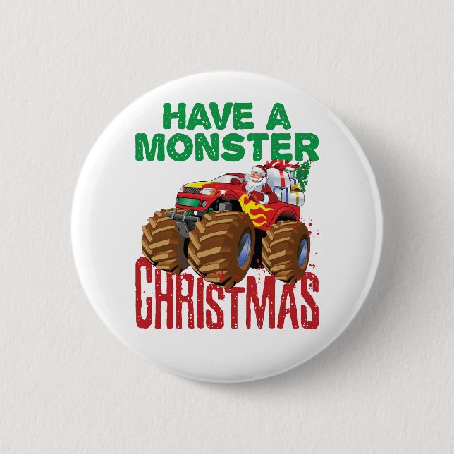 Monster Truck Christmas Santa Claus Boys Toddlers 6 Cm Round Badge (Front)