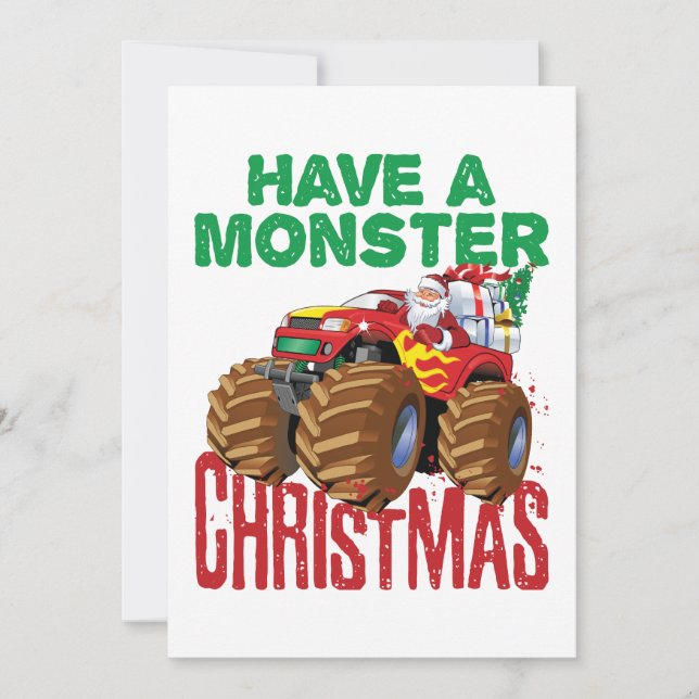 Monster Truck Christmas Santa Claus Boys Toddlers Holiday Card (Front)