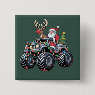 Monster Truck Christmas Santa Holiday Kids 15 Cm Square Badge