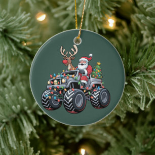 Monster Truck Christmas Santa Holiday Kids Ceramic Tree Decoration