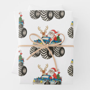 Monster Truck Christmas Santa Reindeer Festive Wrapping Paper Sheet