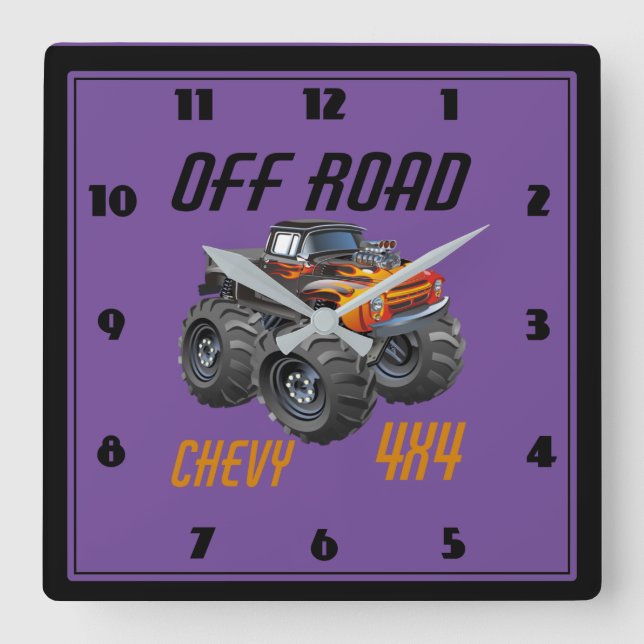 Monster truck clock for kids' room (Front)