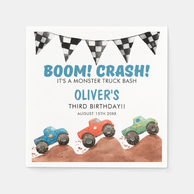 Monster Truck Colorful Cars Birthday Napkin (Front)