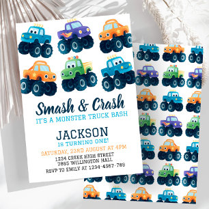 Monster Truck Colourful Car Boys Birthday  Invitation