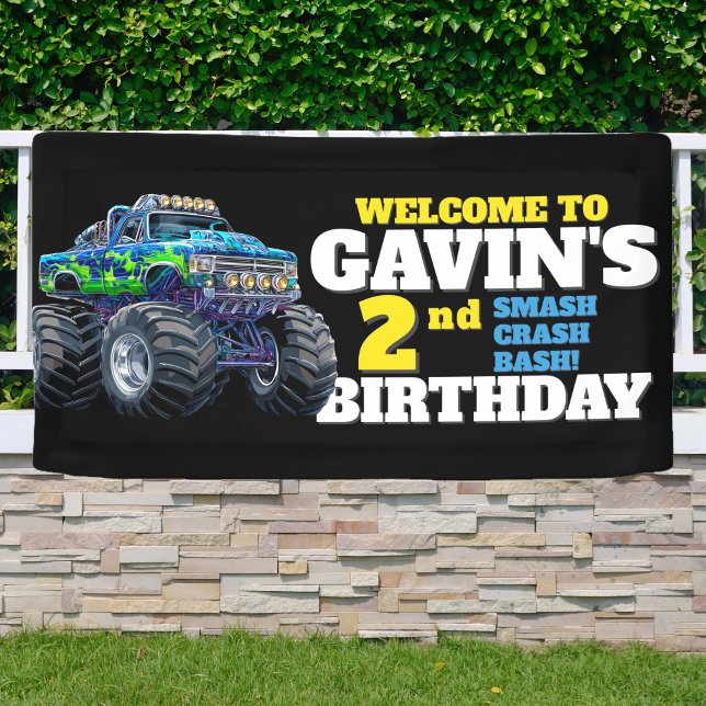 Monster Truck Cool Blue 2nd Birthday Custom Vinyl  Banner (Creator Uploaded)