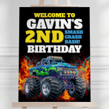 Monster Truck Cool Blue 2nd Birthday Welcome Sign