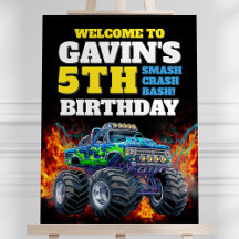 Monster Truck Cool Blue 5th Birthday Welcome Sign