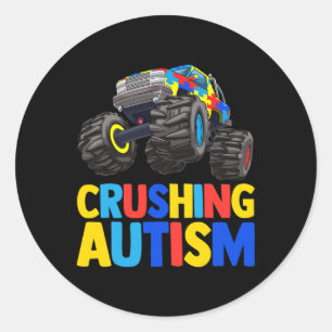 Monster Truck Crushing Austim Autism Awareness  Classic Round Sticker