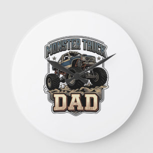 Monster Truck Dad Vintage Vector Shirt Design_1 Large Clock