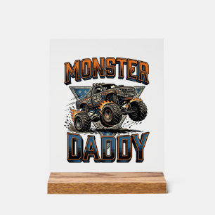 Monster Truck Daddy Vintage Engraving Shirt Design Acrylic Sign