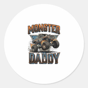 Monster Truck Daddy Vintage Engraving Shirt Design Classic Round Sticker