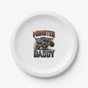Monster Truck Daddy Vintage Engraving Shirt Design Paper Plate