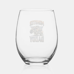 Monster Truck Daddy Vintage Engraving Shirt Design Stemless Wine Glass
