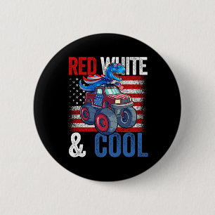 Monster Truck Dino 4th Of July Boys American Flag 6 Cm Round Badge