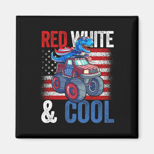Monster Truck Dino 4th Of July Boys American Flag  Magnet