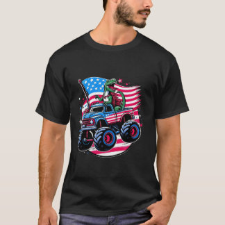 Monster Truck Dinosaur American Flag 4th Of July F T-Shirt
