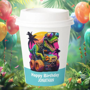 MONSTER TRUCK Dinosaur Birthday BLUE Paper Cups