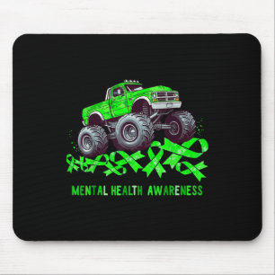 Monster Truck Drives Over Ribbon Mental Health Awa Mouse Pad