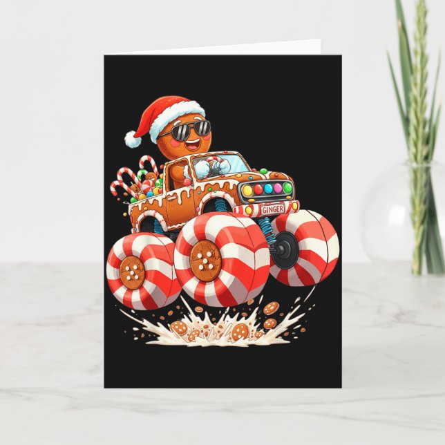 Monster Truck Gingerbread Man Christmas  Card (Front)
