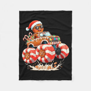 Monster Truck Gingerbread Man Christmas Fleece Blanket