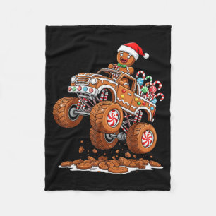 Monster Truck Gingerbread Man Funny Christmas Baki Fleece Blanket