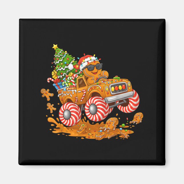 Monster Truck Gingerbread Man Funny Christmas Baki Magnet (Front)
