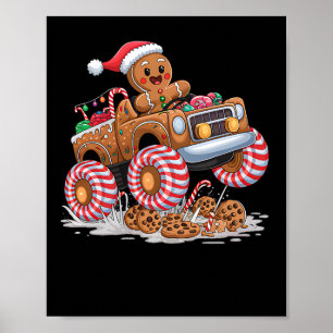 Monster Truck Gingerbread Man Funny Christmas King Poster