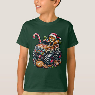 Monster Truck Gingerbread Man Funny Christmas T-Shirt